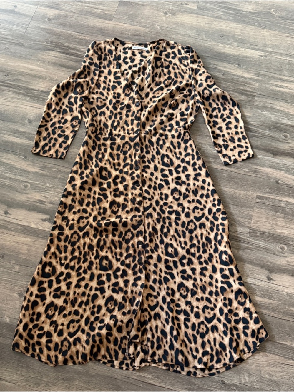 Reformation Leopard Print Long Sleeve Dress - Tan and Black